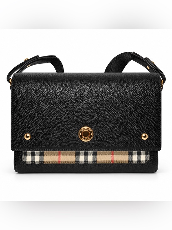 Burberry Handbags - Burberry Black Leather Crossbody with Vintage Check Accent